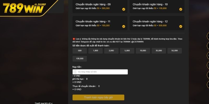 Nạp Và Rút Tiền 789WIN Quy Trình Cùng Lưu Ý Quan Trọng 3 Qua tài khoản ngân hàng